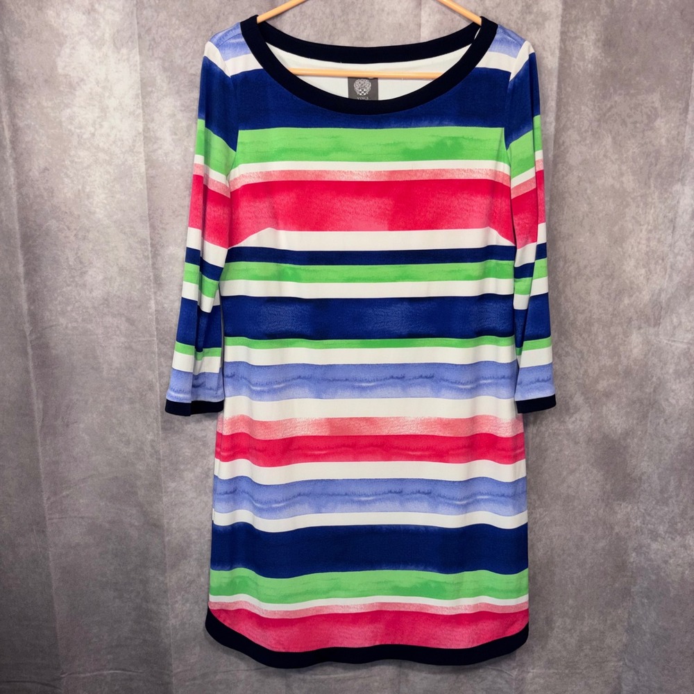 Vince Camuto Women's Size 14  Striped‎  Stretch 3/4 Sleeve Boat Neck Shift Dress